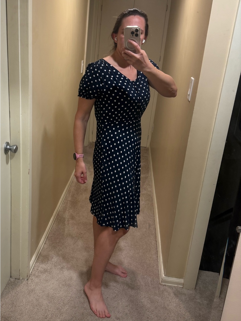 J. Crew Navy and White Polka Dot Midi Dress